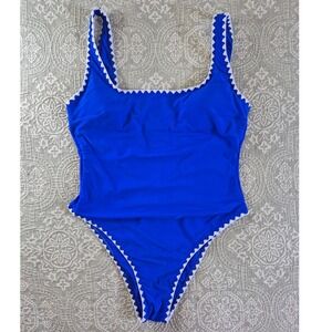 Berlook Royal Blue Ric-Rac Trim One Piece Swimsuit XL Square Neck Scoop Back NEW